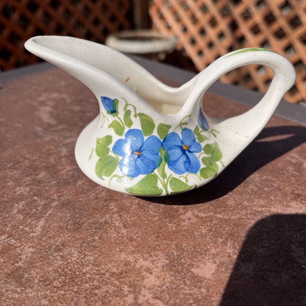Antique Blue Ridge Pottery mini floral ceramic cream pitcher.